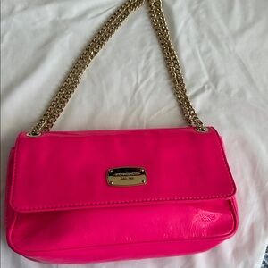 Michael Kors Neon Pink Shoulder Bag with Gold Chain